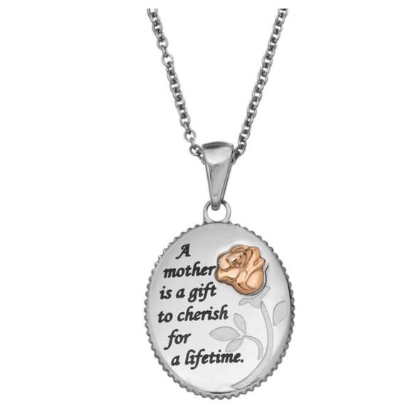 NWT-Connections from Hallmark Stainless Steel Two Tone Oval Mother Pendant - Picture 1 of 6